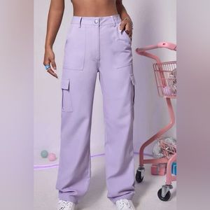 purple cargo pants with flap pockets